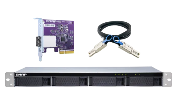 QNAP - TL-R400S-US - 4-bay 1U rackmount SATA JBOD expansion unit with a QXP-400eS-A1164 PCIe SATA host card and 1 SFF-8088 to SFF-8088 SAS/SATA 6Gb/s external cables