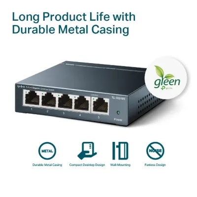 TP-Link - TL-SG105 - 5PORT GIGABIT DESKTOP SWITCH PERP STEEL DESIGN DESKTOP/WALL-MOUNTING