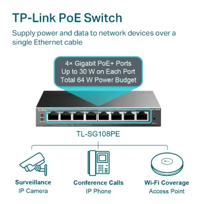 TP-Link - TL-SG108PE - 8PORT 10/100/1000 PERP 4PORT POE STANDALONE RJ45
