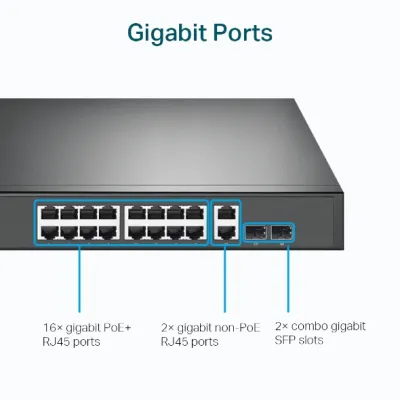 TP-Link - TL-SG1218MP - 18-PORT GIGABIT RACKMOUNTSWITCHPERP W 16-PORT POE+ PORT