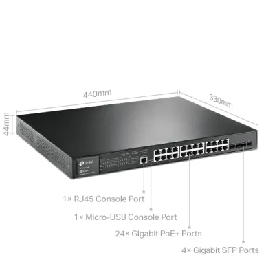 TP-Link - TL-SG3428MP - JETSTREAM 28PORT GGB L2 SW W/ PERP 24PORT POE+/4 GGB SFP SLOTS