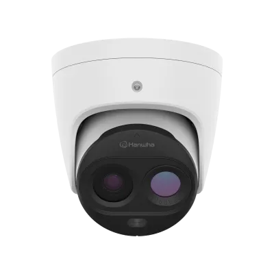 Hanwha - TNM-C2722TDR - Wisenet T network Bi-spectrum Early Fire Detection Camera, Thermal: 160 x 120 (uncooled) @ 8fps, <50mK (NETD), built-in 1.9mm fixed lens (57° HFoV / 44° VFoV), Visible: 3MP, built-in 4.46mm fixed lens (69° HFoV / 50.8° VFoV), 