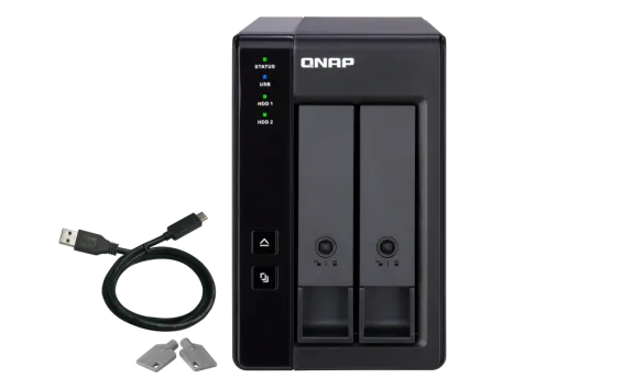 QNAP - TR-002-US - 2-bay 3.5" SATA HDD USB 3.1 Gen2 10Gbps type-C hardware RAID external enclosure. USB-C to USB-A cable included. Expansion unit for QNAP NAS, Windows, Mac, Linux computers