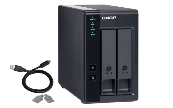 QNAP - TR-002-US - 2-bay 3.5" SATA HDD USB 3.1 Gen2 10Gbps type-C hardware RAID external enclosure. USB-C to USB-A cable included. Expansion unit for QNAP NAS, Windows, Mac, Linux computers