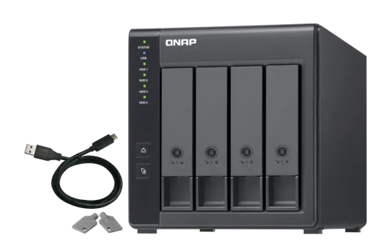 QNAP - TR-004-US - QNAP TR-004 4-bay USB 3.0 type-C (5Gbps) hardware RAID enclosure/ DAS, supports 3.5" SATA HDD and 2.5" SATA SSD