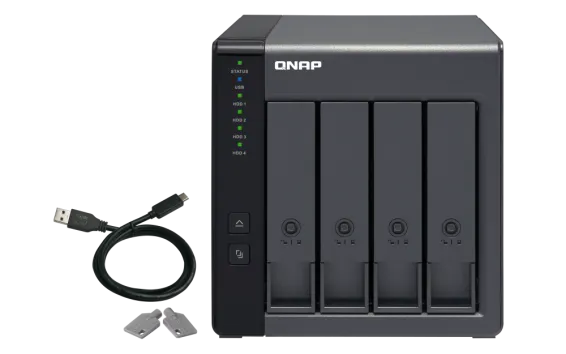 QNAP - TR-004-US - QNAP TR-004 4-bay USB 3.0 type-C (5Gbps) hardware RAID enclosure/ DAS, supports 3.5" SATA HDD and 2.5" SATA SSD