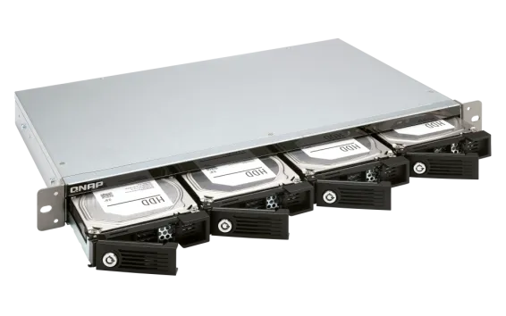 QNAP - TR-004U-US - QNAP 4-bay 1U 12" short-depth rackmount 3.5" SATA HDD USB 3.0 type-C hardware RAID external enclosure