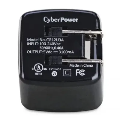 Cyber Power - TR12U3A - USB Wall Charger, 2 USB, 3.1A, Folding AC plug, LED Power Indicator, 1 Year Warranty