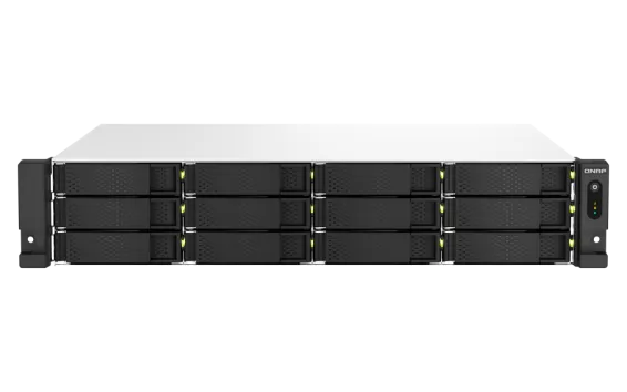 QNAP - TS-1264U-RP-4G-US - QNAP 2U 12-bay NAS/iSCSI IP-SAN, Intel Celeron 4C/4T (up to 2.7GHz), 4GB RAM, 2.5GbE LAN, 4K HDMI v1.4b, PCIe Expansion Slot, Redundant PSU