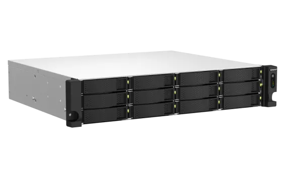 QNAP - TS-1264U-RP-4G-US - QNAP 2U 12-bay NAS/iSCSI IP-SAN, Intel Celeron 4C/4T (up to 2.7GHz), 4GB RAM, 2.5GbE LAN, 4K HDMI v1.4b, PCIe Expansion Slot, Redundant PSU