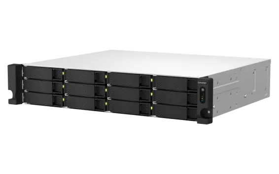 QNAP - TS-1264U-RP-8G-US - QNAP 2U 12-bay NAS/iSCSI IP-SAN, Intel Celeron 4C/4T (up to 2.7GHz), 8GB RAM On-Board, 2.5GbE LAN, 4K HDMI v1.4b, PCIe Expansion Slot, Redundant PSU