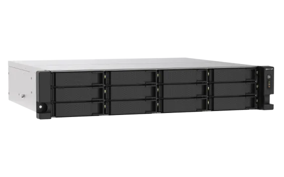 QNAP - TS-1273AU-RP-8G-US - QNAP 2U 12-Bay NAS/iSCSI IP-SAN. AMD Ryzen V1500B Quad-core 2.2GHz, 8GB RAM, 2x2.5GbE LAN, Redundant PSU, Optional 10GbE & M.2 NVMe via PCIe expansion
