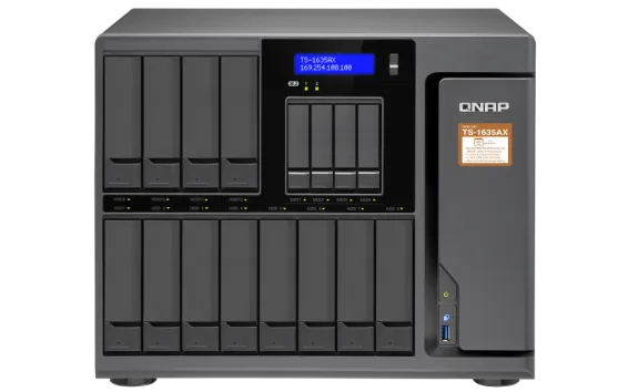 QNAP - TS-1635AX-8G-US - QNAP TS-1635AX (8GB RAM version) 12+4 bay high-capacity 10G NAS with auto data tiering. Marvell ARMADA 8040 quad-core 1.6GHz, 8GB DDR4 RAM (max 16GB)