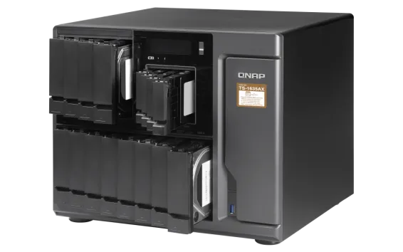 QNAP - TS-1635AX-8G-US - QNAP TS-1635AX (8GB RAM version) 12+4 bay high-capacity 10G NAS with auto data tiering. Marvell ARMADA 8040 quad-core 1.6GHz, 8GB DDR4 RAM (max 16GB)