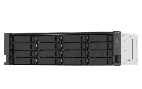 QNAP - TS-1673AU-RP-16G-US - QNAP 3U 16-Bay NAS/iSCSI IP-SAN. AMD Ryzen V1500B Quad-core 2.2GHz, 16GB RAM, 2x2.5GbE LAN, Redundant PSU, Optional 10GbE & M.2 NVMe via PCIe expansion