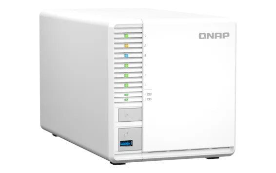 QNAP - TS-364-8G-US - QNAP 3-Bay High-Performance desktop NAS with Intel Celeron 4-Core N5105/N5095, 8GB DDR4 RAM (On-Board, Non Expandable), 1 x 2.5GbE, 1 x HDMI 1.4b, 2 x M.2 PCIe Gen 3 Slots