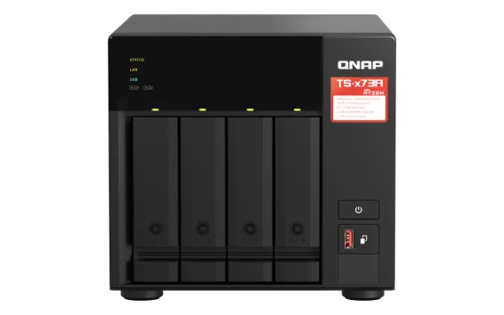 QNAP - TS-473A-8G-US - QNAP Desktop 4-bay NAS/iSCSI IP-SAN, AMD Ryzen V1000 series V1500B 4C/8T 2.2 GHz, 8GB RAM, two 2.5GbE, 10G-ready