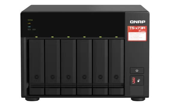QNAP - TS-673A-8G-US - QNAP Desktop 6-bay NAS/iSCSI IP-SAN, AMD Ryzen V1000 series V1500B 4C/8T 2.2 GHz, 8GB RAM, two 2.5GbE, 10G-ready