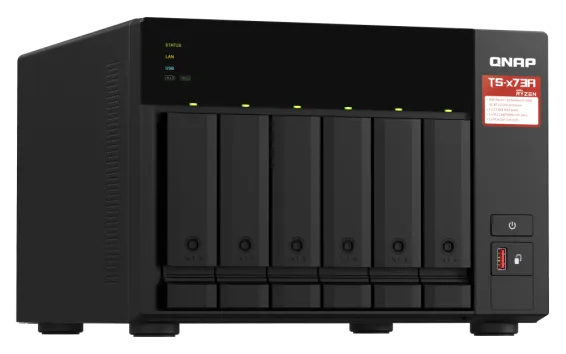 QNAP - TS-673A-8G-US - QNAP Desktop 6-bay NAS/iSCSI IP-SAN, AMD Ryzen V1000 series V1500B 4C/8T 2.2 GHz, 8GB RAM, two 2.5GbE, 10G-ready