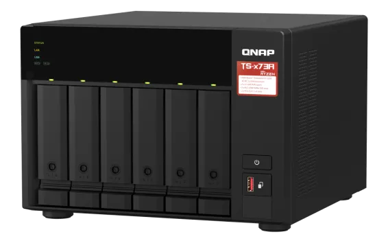 QNAP - TS-673A-8G-US - QNAP Desktop 6-bay NAS/iSCSI IP-SAN, AMD Ryzen V1000 series V1500B 4C/8T 2.2 GHz, 8GB RAM, two 2.5GbE, 10G-ready