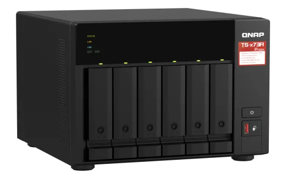 QNAP - TS-673A-8G-US - QNAP Desktop 6-bay NAS/iSCSI IP-SAN, AMD Ryzen V1000 series V1500B 4C/8T 2.2 GHz, 8GB RAM, two 2.5GbE, 10G-ready