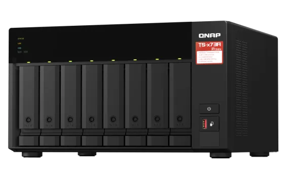 QNAP - TS-873A-8G-US - QNAP Desktop 8-bay NAS/iSCSI IP-SAN, AMD Ryzen V1000 series V1500B 4C/8T 2.2 GHz, 8GB RAM, two 2.5GbE, 10G-ready