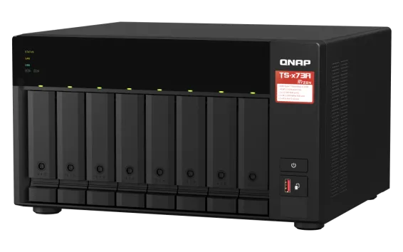 QNAP - TS-873A-8G-US - QNAP Desktop 8-bay NAS/iSCSI IP-SAN, AMD Ryzen V1000 series V1500B 4C/8T 2.2 GHz, 8GB RAM, two 2.5GbE, 10G-ready