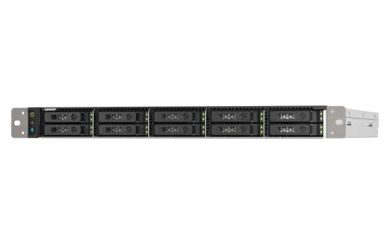 QNAP - TS-h1090FU-7302P-128G-US-01 - QNAP 10-Bay 1U all flash NAS, U.2/U.3 NVMe Gen 4 x 4 and SATA 6Gbps bays, AMD EPYC 7302P 16C/32T Processor, 128GB RDIMM DDR4 ECC RAM, 25GbE, 2.5 GbE, PCIe Gen4 slots, Redundant PSU, Without Rail Kil (RAIL-B02)