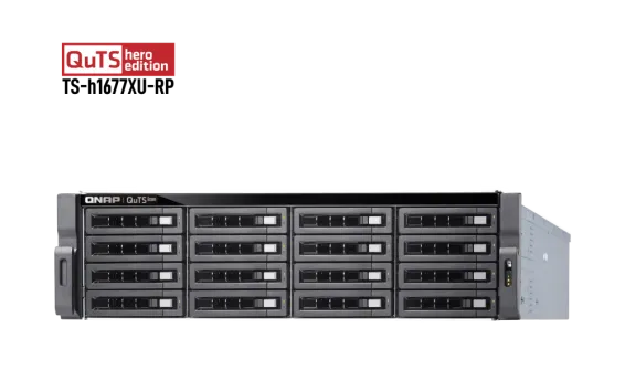 QNAP - TS-h1677XU-RP-3700X-32G-US - QNAP 3U 16-Bay QTS hero NAS/iSCSI IP-SAN, AMD Ryzen 7 3700X 8C/16T 3.4 GHz, 32GB DDR4 RAM, 1GbE*2 , 10GbE*2 SFP+