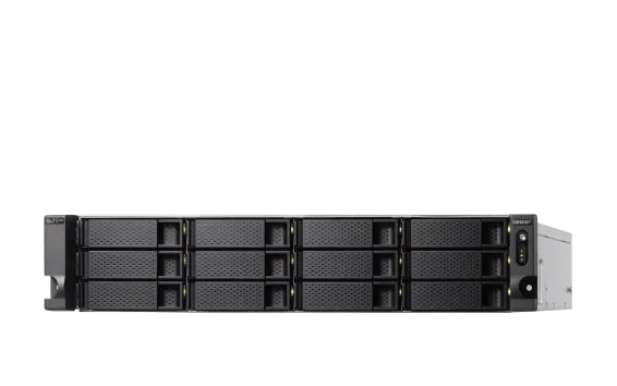 QNAP - TS-h1886XU-RP-R2-D1622-32G-US - QNAP 2U 18 Bay (12 x 3.5" + 6 x 2.5" SATA 6Gbps) QTS hero NAS/iSCSI IP-SAN, Xeon D-1622 4 cores 4C/8T 2.60 GHz (boost up to 3.20 GHz), 32GB DDR4 ECC RAM, 2.5 GbE LAN, 10 GbE SFP+ SMARTNIC
