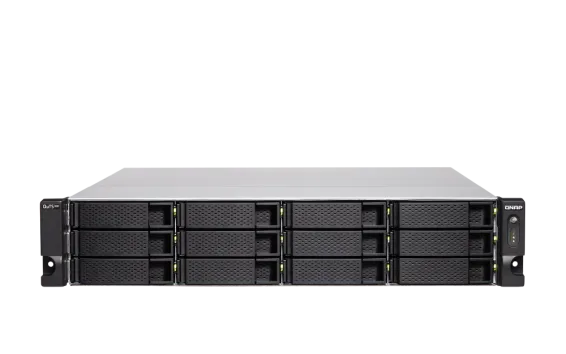 QNAP - TS-h1886XU-RP-R2-D1622-32G-US - QNAP 2U 18 Bay (12 x 3.5" + 6 x 2.5" SATA 6Gbps) QTS hero NAS/iSCSI IP-SAN, Xeon D-1622 4 cores 4C/8T 2.60 GHz (boost up to 3.20 GHz), 32GB DDR4 ECC RAM, 2.5 GbE LAN, 10 GbE SFP+ SMARTNIC