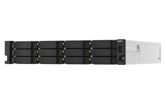 QNAP - TS-h1887XU-RP-E2334-16G-US - QNAP 18-Bay 2U Rackmount NAS, Intel Xeon E-2334 4C/8T 3.4 GHz processor (boost up to 4.8 GHz), 16 GB ECC DDR4, 2 x 2.5"/3.5" SATA 6Gbps HDD/SSD + 6 x 2.5" SATA 6Gbps, 10GBASE-T, 2.5GbE RJ45, USB 3.2 Gen2, PCIe Gen4