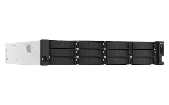 QNAP - TS-h1887XU-RP-E2334-16G-US - QNAP 18-Bay 2U Rackmount NAS, Intel Xeon E-2334 4C/8T 3.4 GHz processor (boost up to 4.8 GHz), 16 GB ECC DDR4, 2 x 2.5"/3.5" SATA 6Gbps HDD/SSD + 6 x 2.5" SATA 6Gbps, 10GBASE-T, 2.5GbE RJ45, USB 3.2 Gen2, PCIe Gen4