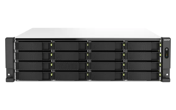 QNAP - TS-h2287XU-RP-E2378-64G-US - QNAP 22-Bay 3U rackmount NAS, Intel Xeon E-2378 8C/16T 2.6 GHz processor (boost up to 4.8 GHz), 64 GB ECC DDR4, 16 x 2.5"/3.5" SATA 6Gbps HDD/SSD + 6 x 2.5" SATA 6Gbps, 10GBASE-T, 2.5GbE RJ45, USB 3.2 Gen2, PCIe Gen4