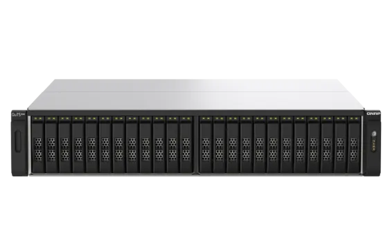 QNAP - TS-h3088XU-RP-W1270-64G-US - QNAP 2U 30-bay 2.5" SATA 6Gbps all-flash NAS, Intel Xeon W-1270 8-core 3.4 GHz (boost up to 5.0 GHz), 64GB DDR4 ECC RAM (up to 128GB), 2 x 25GbE, 4 x 2.5GbE,  PCIe slots, 2 x 550W, USB 3.2 Gen2 10Gbps, HDMI, iSCSI, RAID