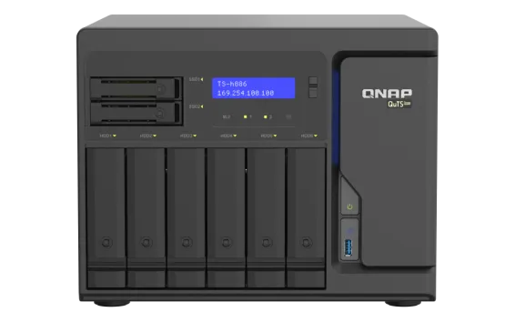 QNAP - TS-h886-D1602-8G-US - QNAP 8-Bay QuTS hero NAS, Xeon D-1602 2.5GHz, 8GB ECC RAM, 4 x 2.5GbE,  PCIe expansion slot x2, built-in M.2 NVMe Gen3 x4 port x2