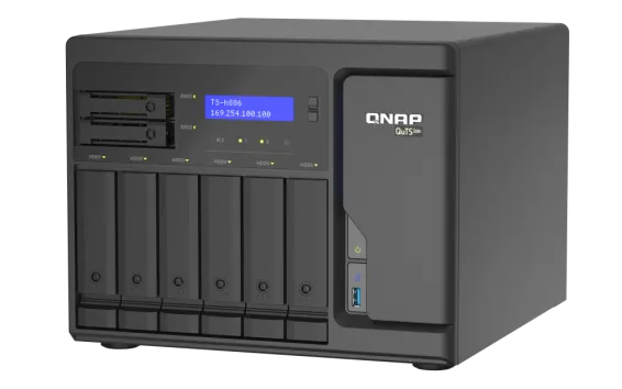 QNAP - TS-h886-D1602-8G-US - QNAP 8-Bay QuTS hero NAS, Xeon D-1602 2.5GHz, 8GB ECC RAM, 4 x 2.5GbE,  PCIe expansion slot x2, built-in M.2 NVMe Gen3 x4 port x2