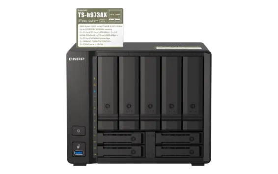 QNAP - TS-h973AX-8G-US - QNAP 9-bay Desktop NAS, AMD Ryzen V1500B 4C 8T 2.2GHz, 8GB DDR4 SODIMM