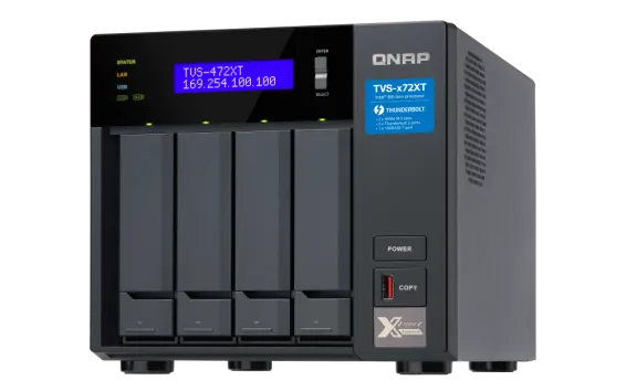 QNAP - TVS-472XT-i3-4G-US - QNAP Ultra-High Speed 4 Bay Thunderbolt 3 NAS.Intel Core i3 4-core Processor, 4GB DDR4 RAM