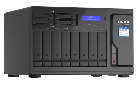 QNAP - TVS-h1288X-W1250-16G-US - QNAP 12-Bay TurboNAS (8 x 3.5" HDD + 4 x 2.5" SSD), SATA 6G, Intel Xeon W-1250 6 cores 12 threads 3.3 GHz (boost up to 4.7 GHz)