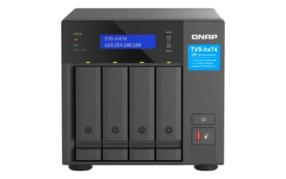 QNAP - TVS-h474-PT-8G-US - QNAP Ultra-High Speed 4 Bay NAS. Intel Pentium Gold G7400 2C Processor , 8GB RAM DDR4 RAM
