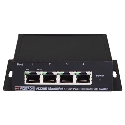Vigitron - Vi3205 - 5-Port MaxiiNet PoE Powered PoE Switch, Extended Coax Uplink