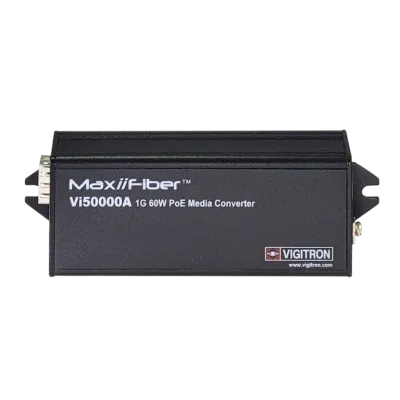 Vigitron - Vi50000A - 1-Port MaxiiFiber 100/1G Ethernet Media Converter, af/at 60W PSE, Requires 48-57VDC ps or 12VDC w/o PoE