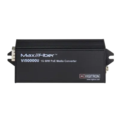Vigitron - Vi50000U - 1-Port MaxiiFiber 100/1G Ethernet Media Converter, af/at/bt 60W PSE, Requires 48-57VDC ps or 12VDC w/o PoE