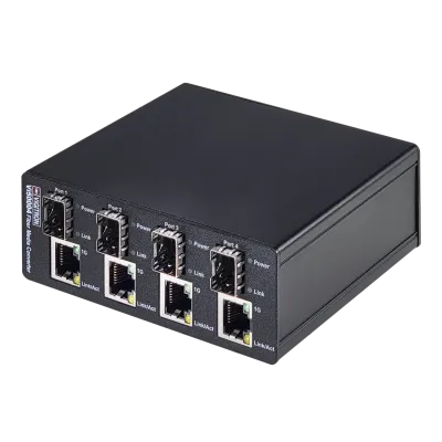 Vigitron - Vi50004 - 4-Port MaxiiFiber™ 1G Ethernet Media Converter, Powered by PoE or 12VDC @ 3A PS