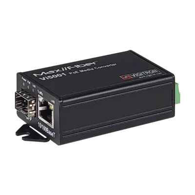 Vigitron - Vi5001 - 1-Port MaxiiFiber™ 10/100 Ethernet Media Convertor, af/at 30W PSE, Requires 48-57VDC ps or 12VDC w/o PoE