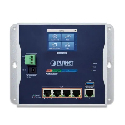 PLANET - WGR-500-4PV - IP30 Industrial Wall-mount Gigabit Router with 4-Port 802.3at PoE+ and LCD Touch Screen