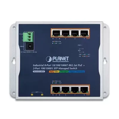 Planet - WGS-4215-8P2S - Industrial 8-Port 10/100/1000T 802.3at PoE + 2-Port 100/1000X SFP Wall-mount Managed Switch (-40~75C)