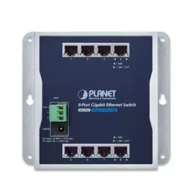 PLANET - WGS-803 - IP30 8-Port Gigabit Wall-mount Switch (-10 to 60 C), dual redundant power input on 12-48VDC terminal block and power jack