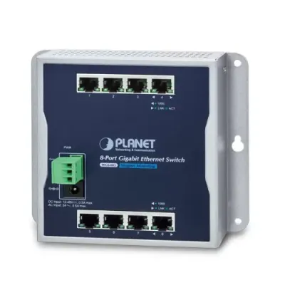 PLANET - WGS-803 - IP30 8-Port Gigabit Wall-mount Switch (-10 to 60 C), dual redundant power input on 12-48VDC terminal block and power jack